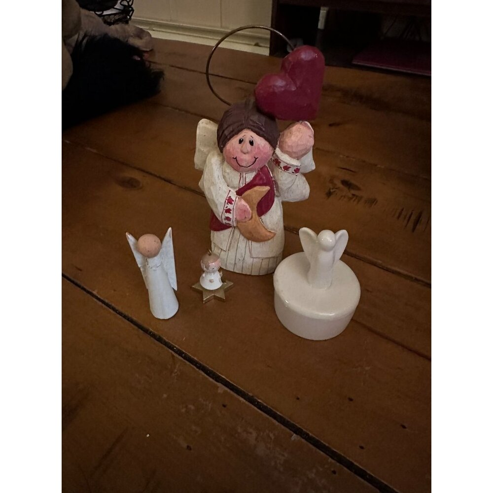 Handcrafted Angel Figurines Set Of 4 With Painted & Ceramic Designs Perfect For